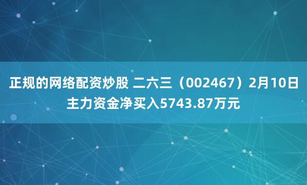 正规的网络配资炒股 二六三（002467）2月10日主力资金净买入5743.87万元