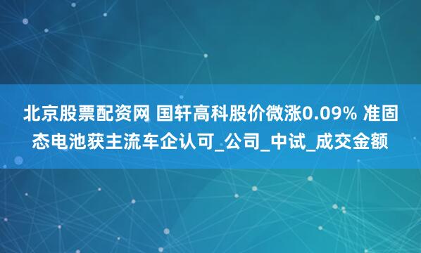 北京股票配资网 国轩高科股价微涨0.09% 准固态电池获主流车企认可_公司_中试_成交金额